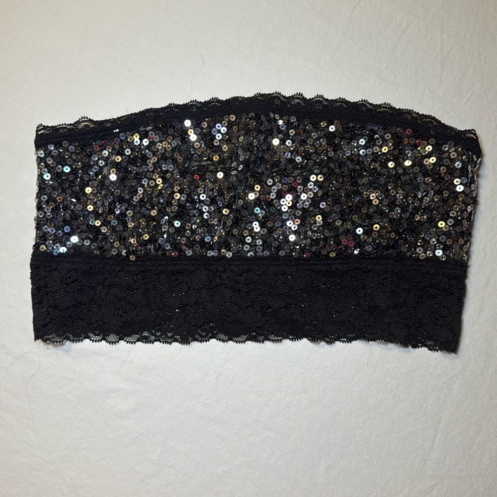 Victoria Secret PINK Women's Black Lace Sequined Bandeau 2013 Size Small NWOT
